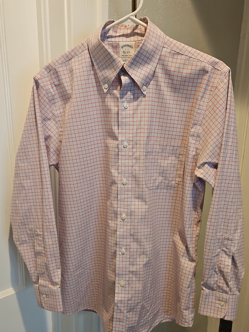 Brooks Brothers Pink and White Windowpane Button-Down Dress Shirt